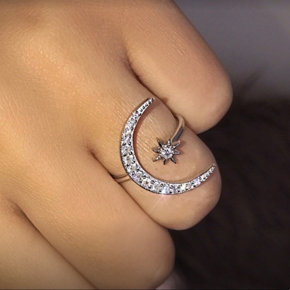 Crystal Star Crescent Ring